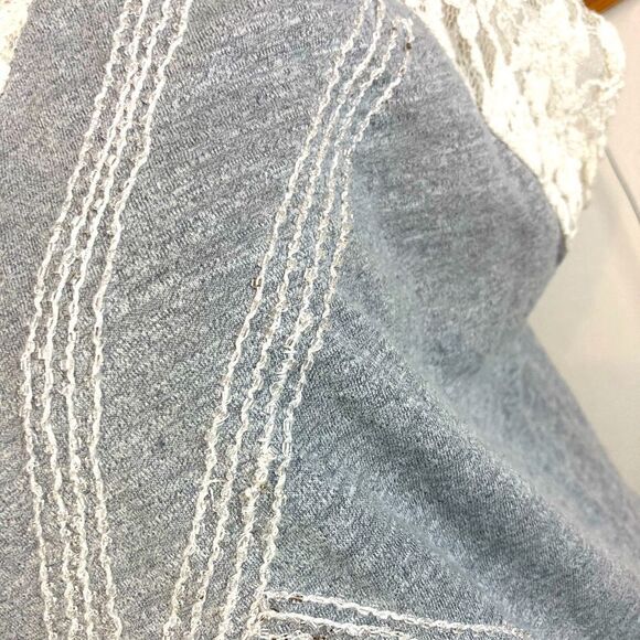 Miss Me Gray embroidered and blinged Lace Sleeve Women's Top - Picture 6 of 9